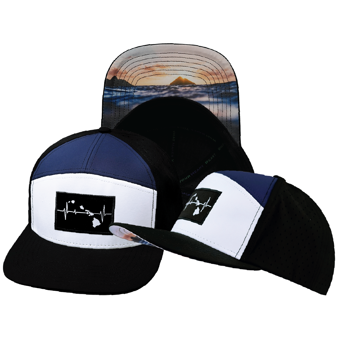 Hawaii - 7 Panel - Black / White / Navy - Laser Mesh (Unisex)