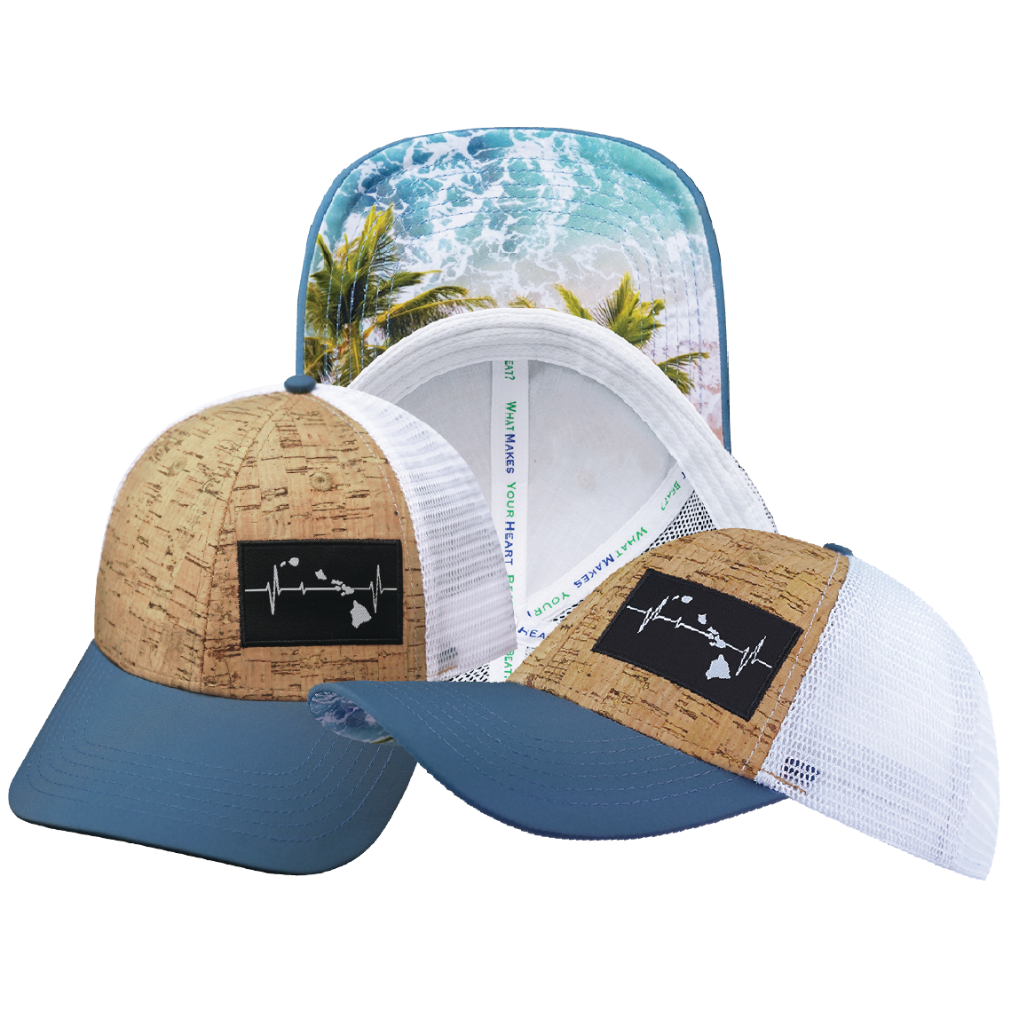 Hawaii - 6 Panel - Shallow Fit - Cork - Sea Blue / White - Trucker Mesh (Unisex)