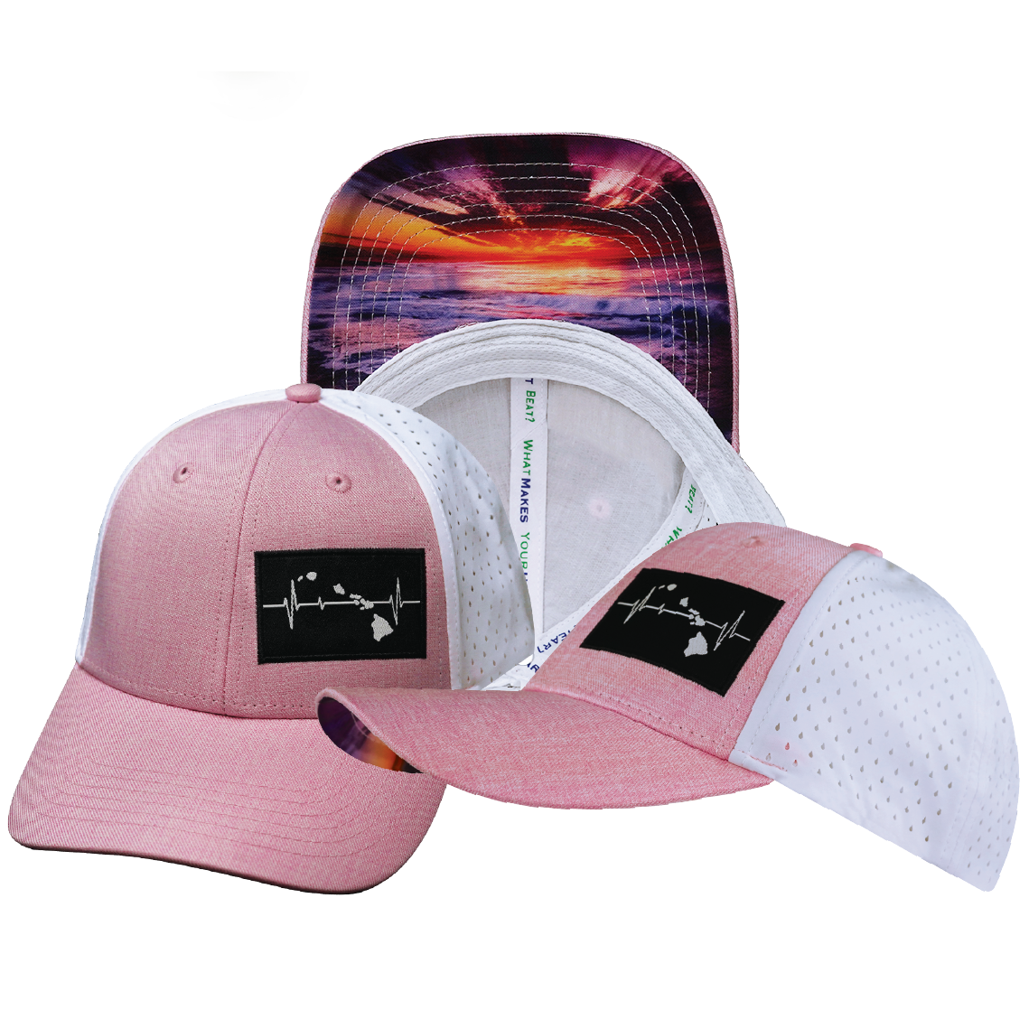 Hawaii - 6 Panel - Shallow Fit - Pony Tail - Pink / White - Laser Mesh (Unisex)