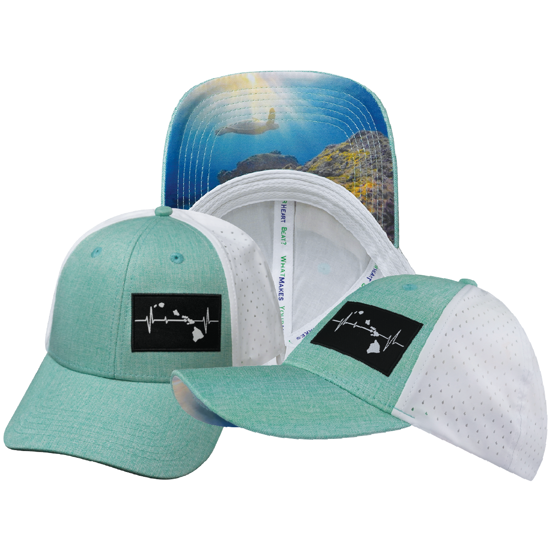 Hawaii - 6 Panel - Shallow Fit - Pony Tail - Teal / White - Laser Mesh (Unisex)