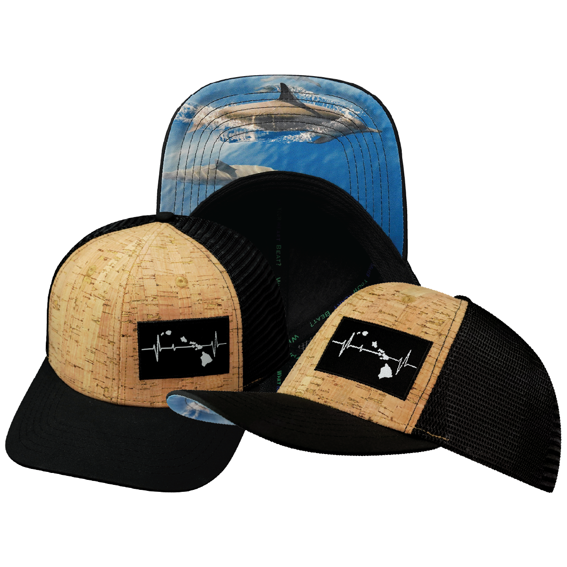 Hawaii - 6 Panel - Cork - Black - Trucker Mesh (Unisex)