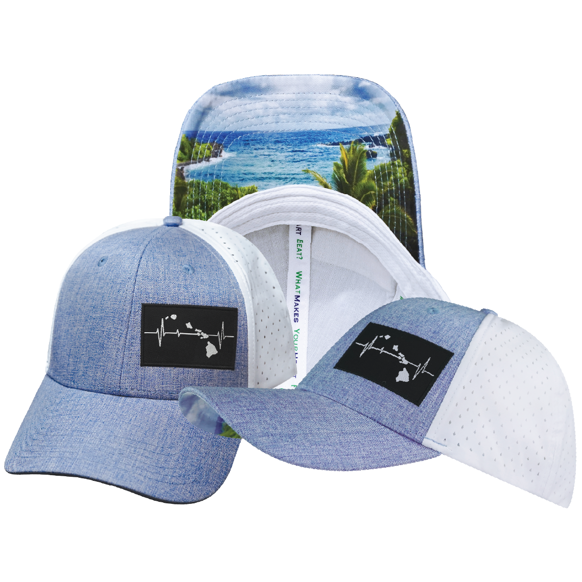 Hawaii - 6 Panel - Shallow Fit - Pony Tail - Light Blue / White - Laser Mesh (Unisex)