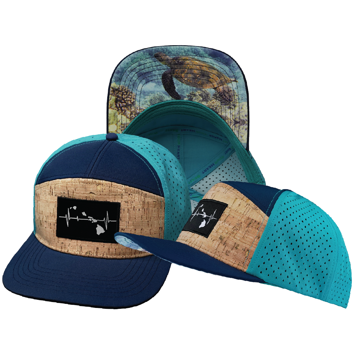 Hawaii - 7 Panel - Cork - Navy / Teal - Laser Mesh (Unisex)