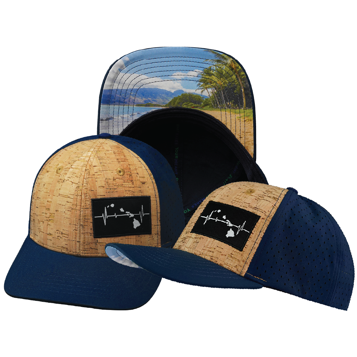 Hawaii - 6 Panel - Cork - Navy - Laser Mesh (Unisex)