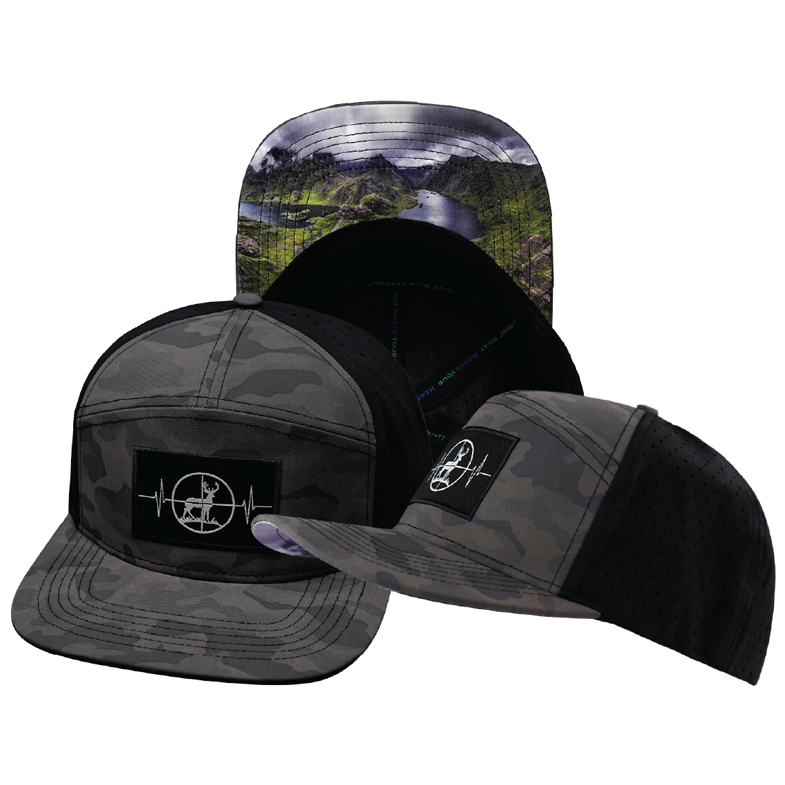Hunting - 7 Panel - Soft Mocha Camo / Black - Laser Mesh (Unisex)