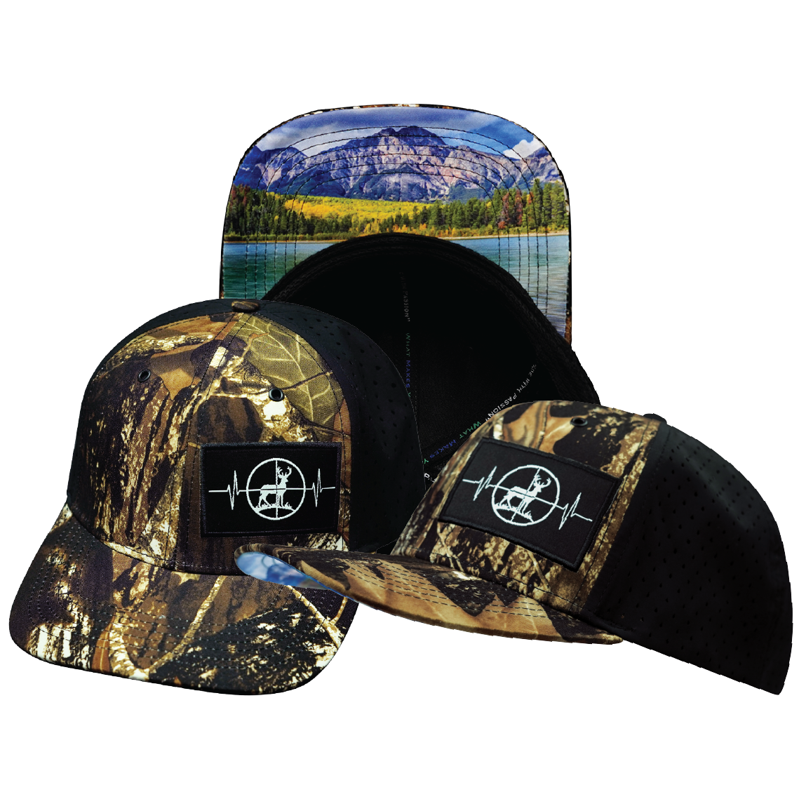 Hunting - 6 Panel - Natural Tree Camo / Black - Laser Mesh (Unisex)