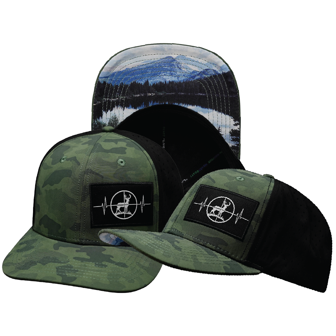 Hunting - 6 Panel - Soft Teal Camo / Black - Laser Mesh (Unisex)