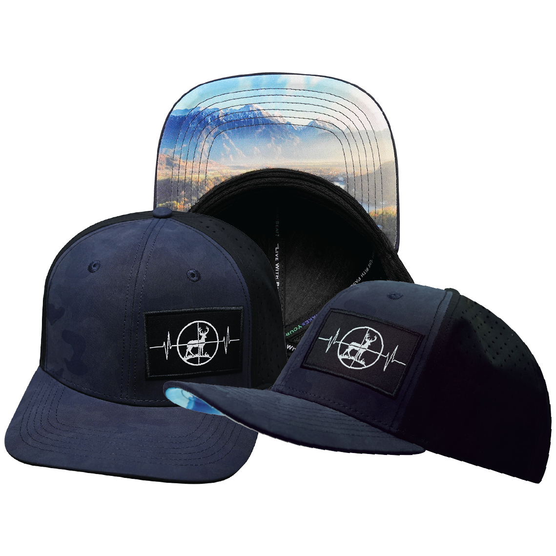 Hunting - 6 Panel - Soft Blue Camo / Black - Laser Mesh (Unisex)