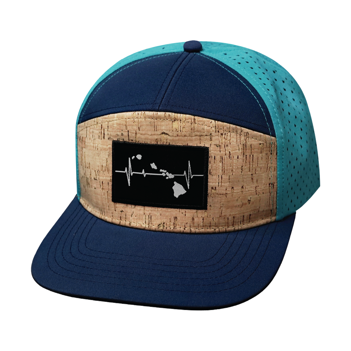 Hawaii - 7 Panel - Cork - Navy / Teal - Laser Mesh (Unisex)