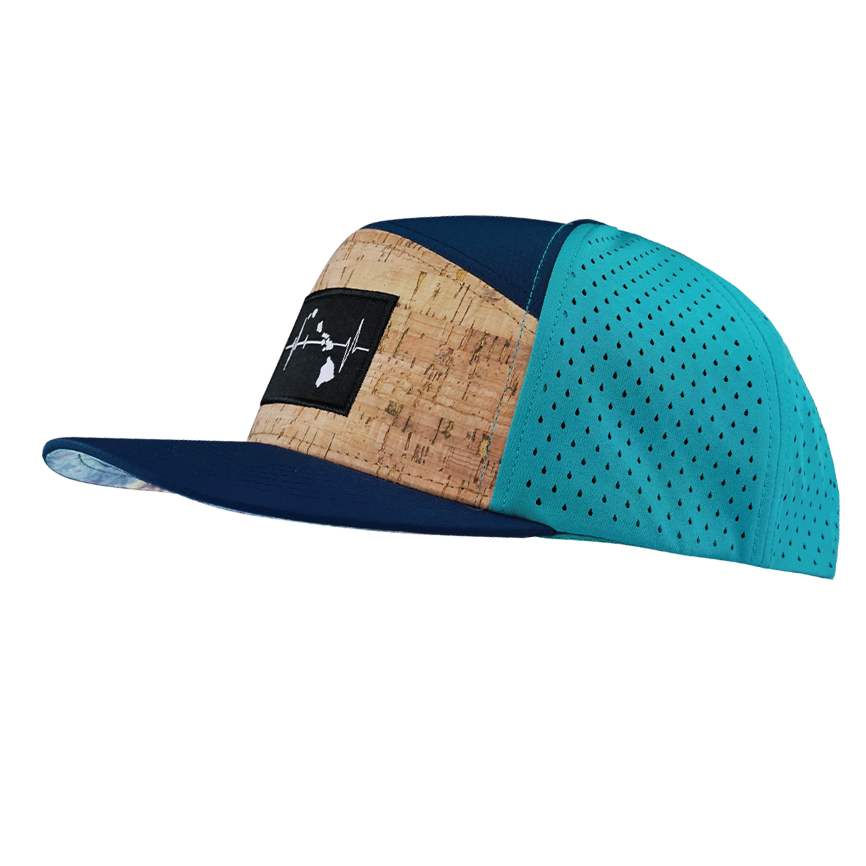 Hawaii - 7 Panel - Cork - Navy / Teal - Laser Mesh (Unisex)