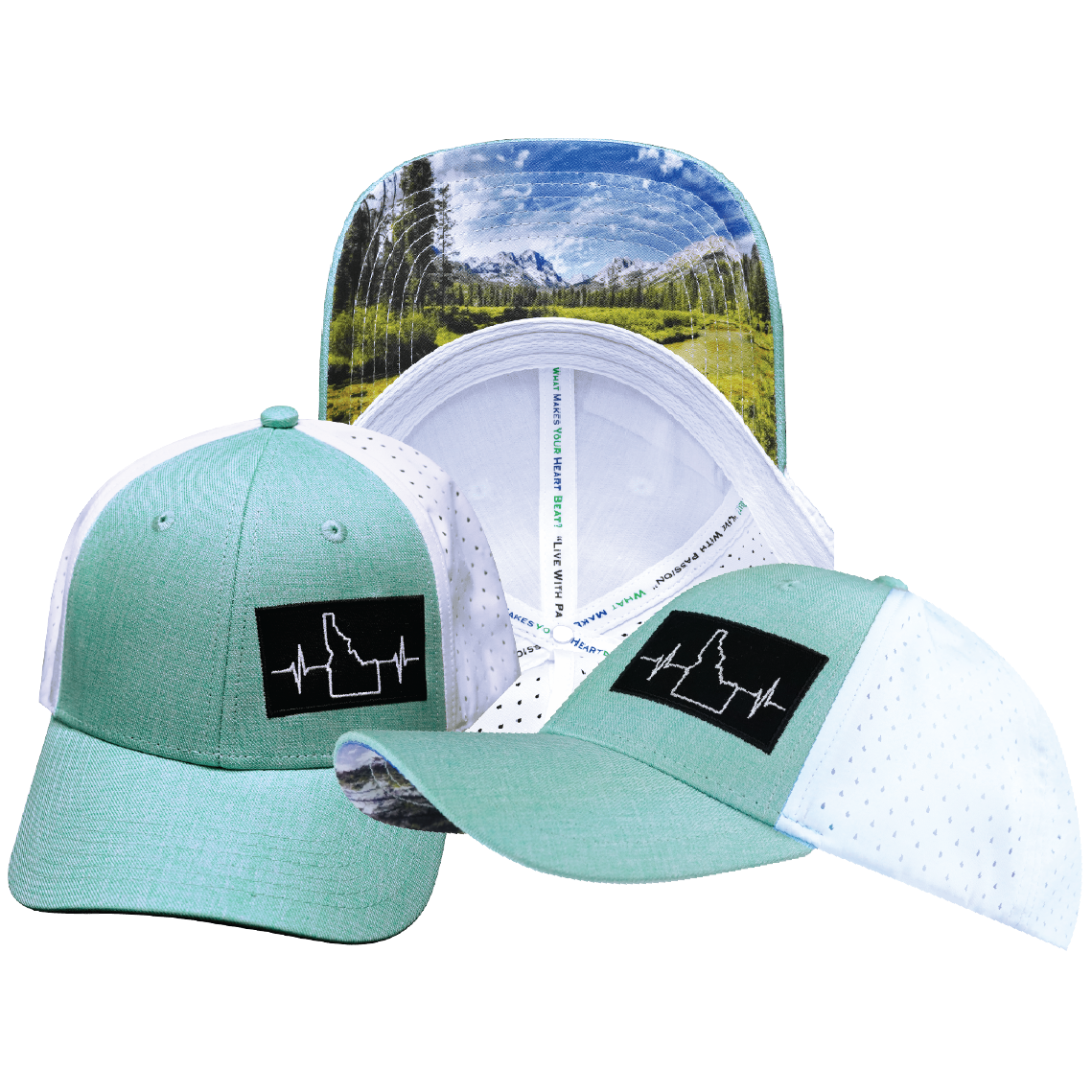 Idaho - 6 Panel - Shallow Fit - Pony Tail - Teal / White - Laser Mesh (Unisex)
