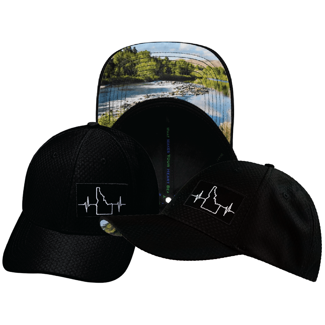 Idaho - 6 Panel - AirMesh - Athletic Fit - Black - Fabric Back (Unisex)