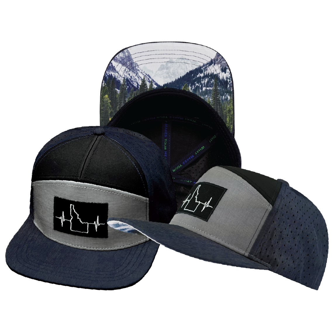 Idaho - 7 Panel - Navy / Gray / Black - Laser Mesh (Unisex)