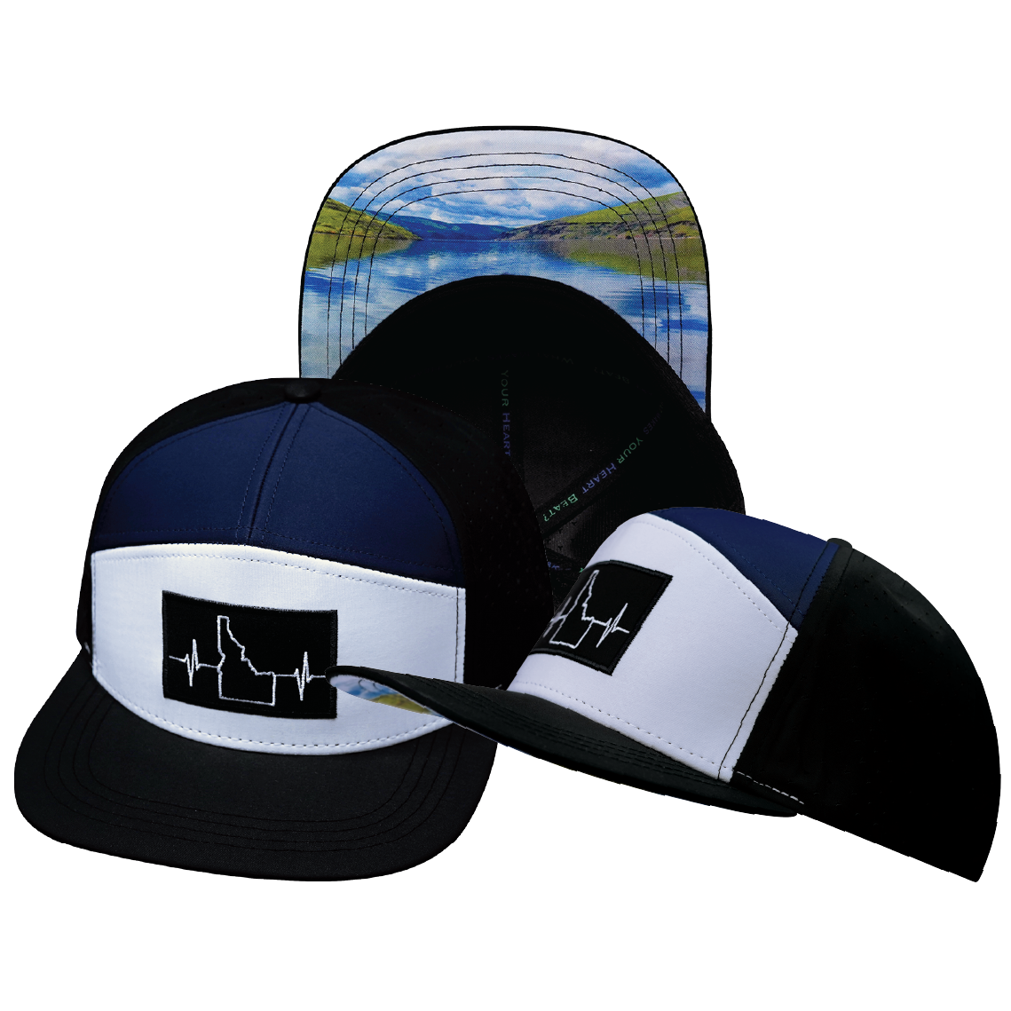 Idaho - 7 Panel - Black / White / Navy - Laser Mesh (Unisex)