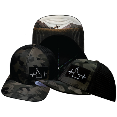 Idaho - 6 Panel - Tan Camo / Black - Trucker Mesh (Unisex)