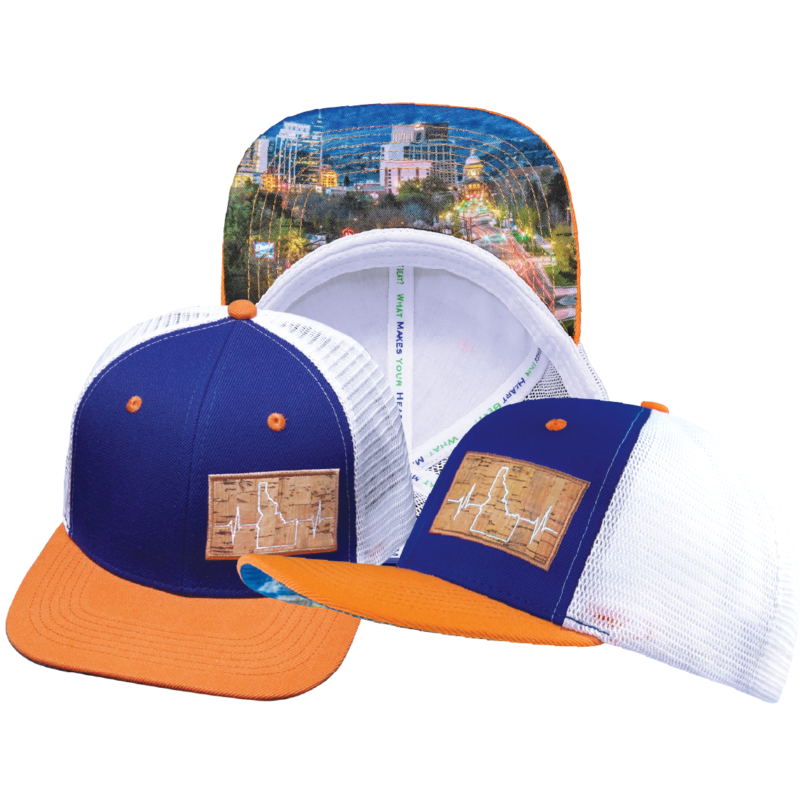 Idaho - 6 Panel - Royal Blue / Orange / White - Trucker Mesh (Unisex)