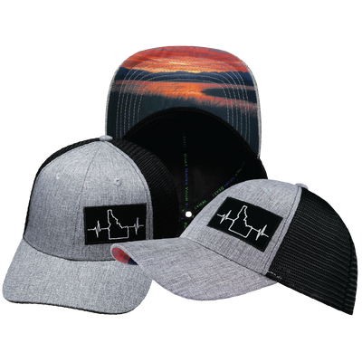 Idaho - 6 Panel - Shallow Fit - Heather Gray / Black - Trucker Mesh (Unisex)