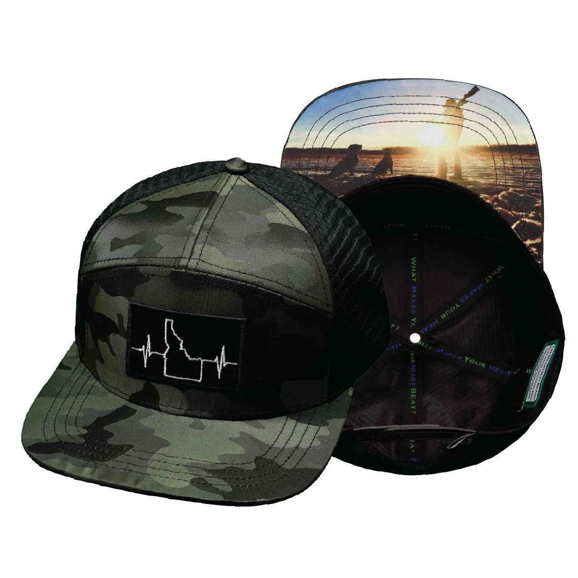 Idaho - 7 Panel - Green Camo / Black - Jersey Mesh (Unisex)