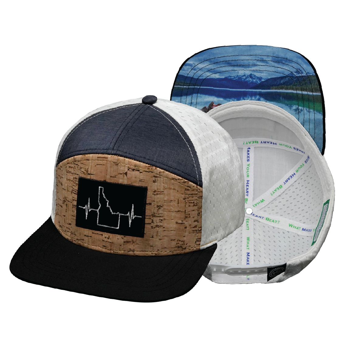 Idaho - 7 Panel - Cork - Black / Navy / White - Laser Mesh (Unisex)