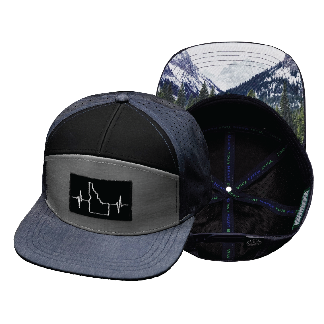 Idaho - 7 Panel - Navy / Gray / Black - Laser Mesh (Unisex)