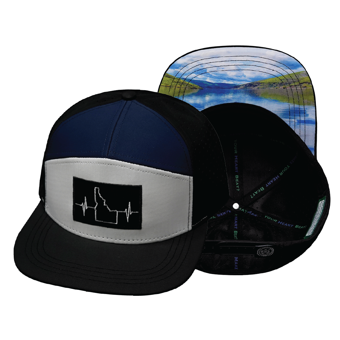 Idaho - 7 Panel - Black / White / Navy - Laser Mesh (Unisex)