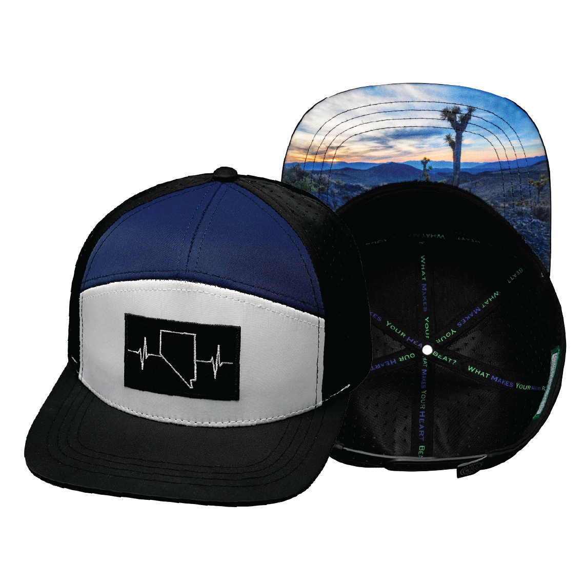 Nevada - 7 Panel - Black / White / Navy - Laser Mesh (Unisex)