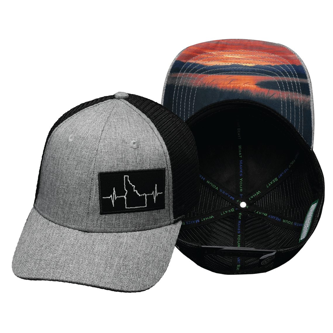 Idaho - 6 Panel - Shallow Fit - Heather Gray / Black - Trucker Mesh (Unisex)