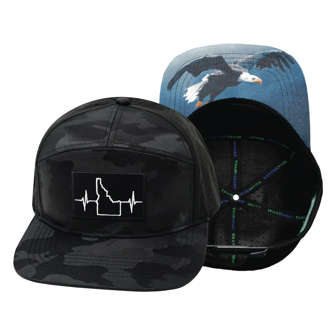 Idaho - 7 Panel - Black Camo / Black - Laser Mesh (Unisex)