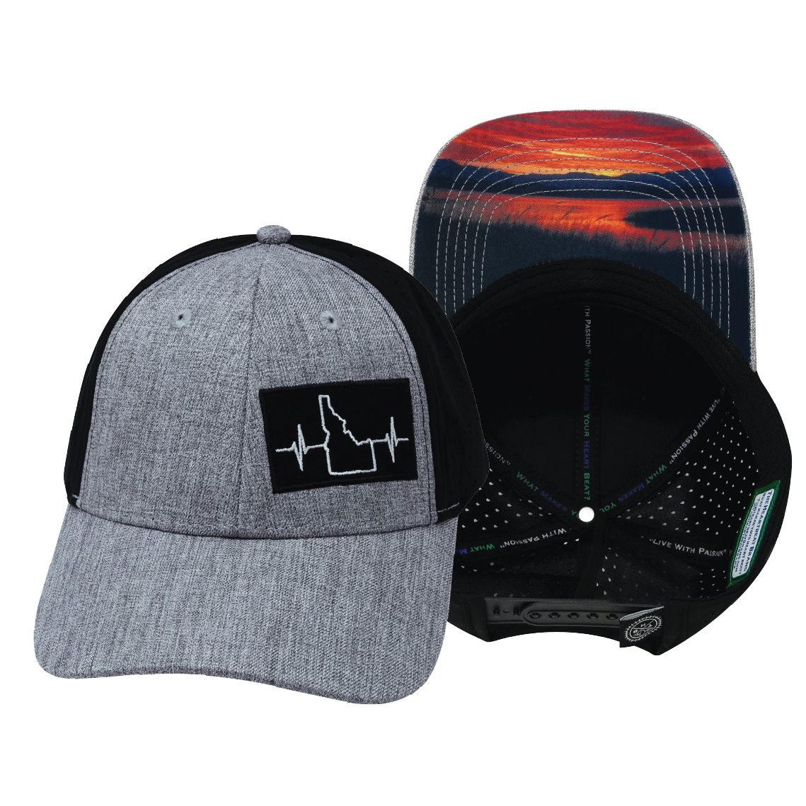 Idaho - 6 Panel - Shallow Fit - Pony Tail - Heather Gray / Black - Laser Mesh (Unisex)