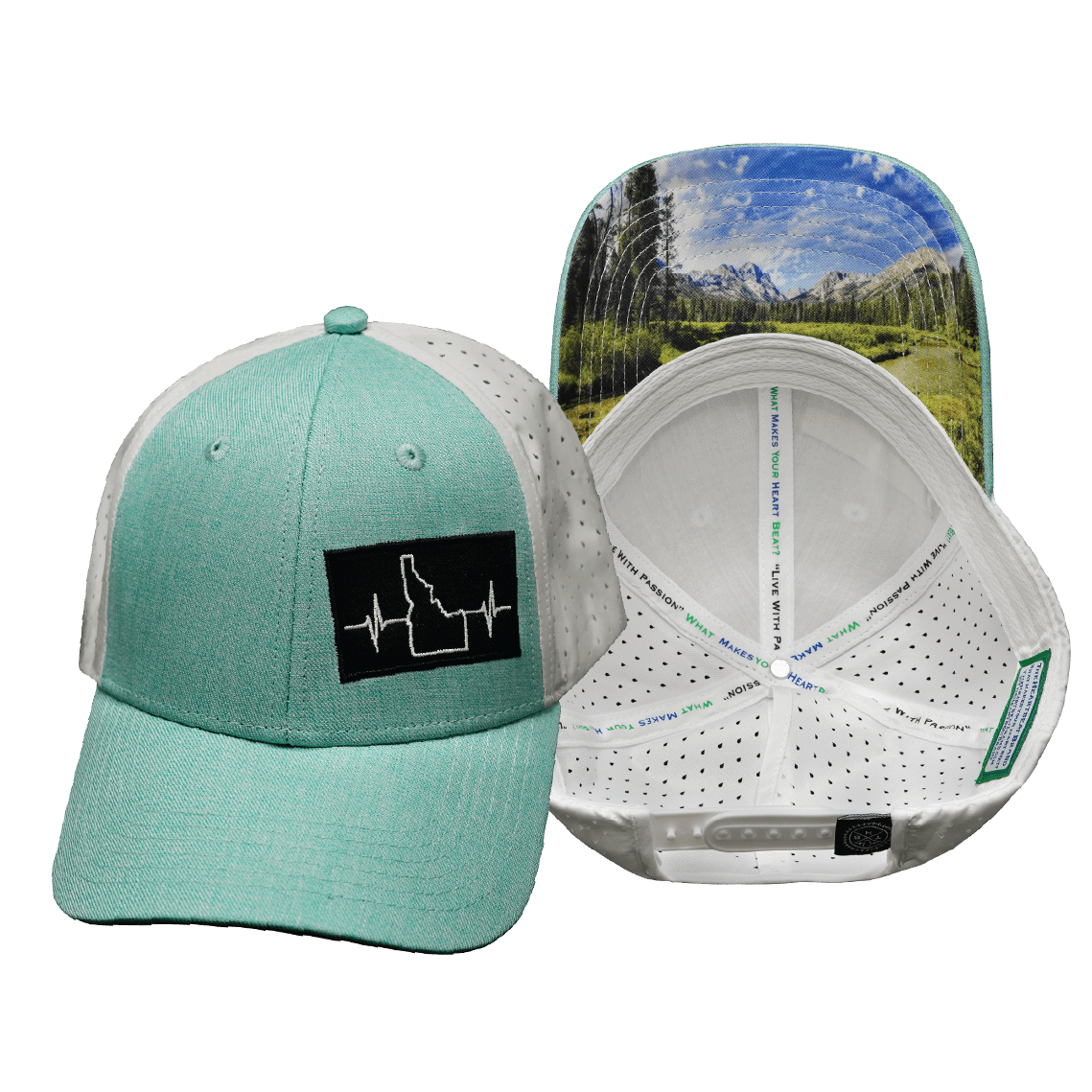 Idaho - 6 Panel - Shallow Fit - Pony Tail - Teal / White - Laser Mesh (Unisex)
