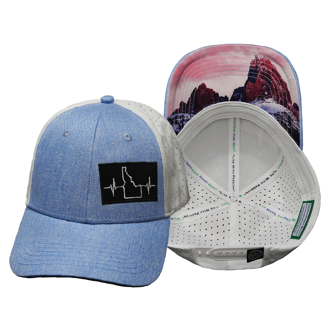 Idaho - 6 Panel - Shallow Fit - Pony Tail - Light Blue / White - Laser Mesh (Unisex)