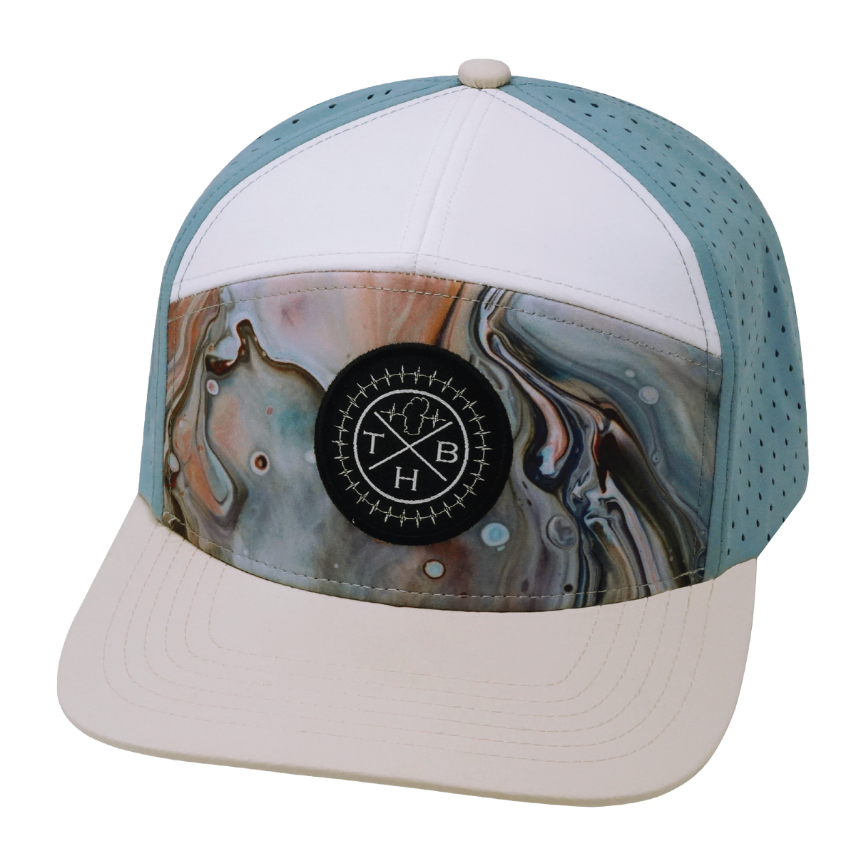 THB - 7 Panel - Marble Earth - Cream / White / Light Blue - Laser Mesh (Unisex)