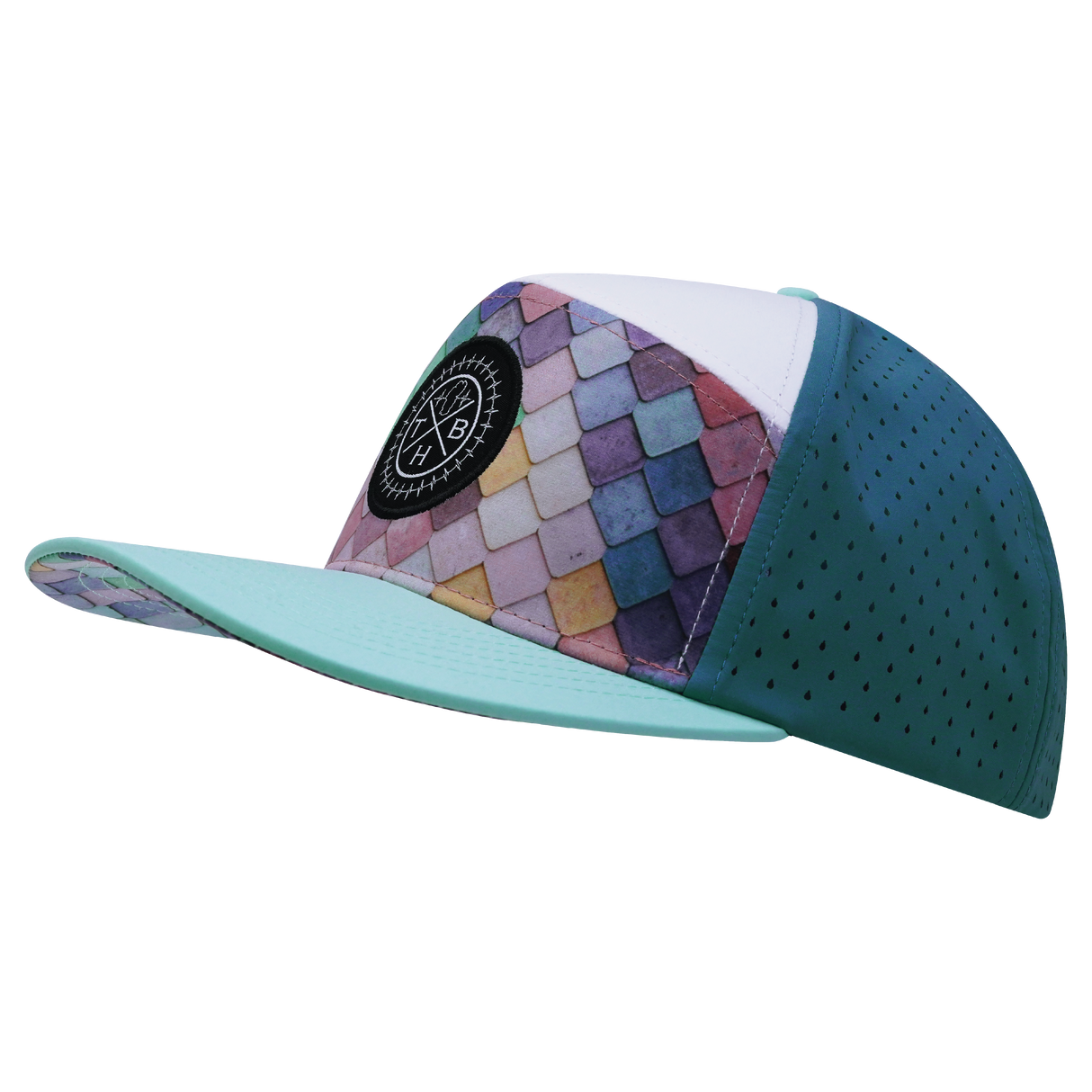 **YOUTH** THB - 7 Panel - Mosaic Scales - Mint / White / Slate Blue - Laser Mesh (Unisex)