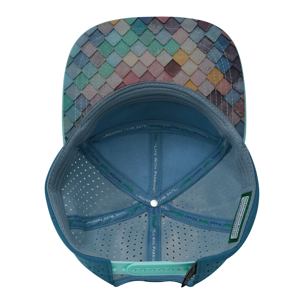 THB - 7 Panel - Mosaic Scales - Mint / White / Slate Blue - Laser Mesh (Unisex)