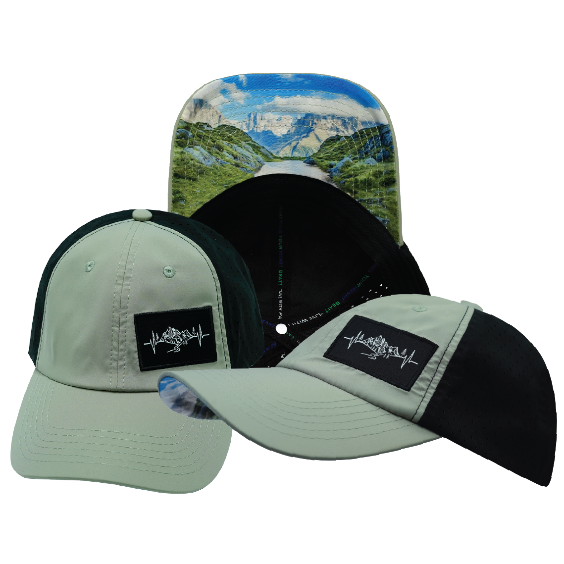 Mountains - 6 Panel - Unstructured - Green / Black - Laser Mesh (Unisex)