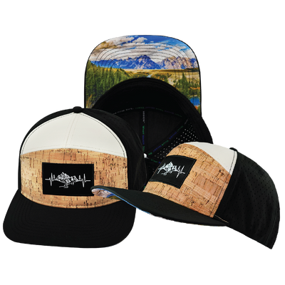 Mountains - 7 Panel - Cork - Black / Cream - Laser Mesh (Unisex)