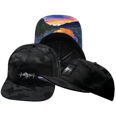Mountains - 7 Panel - Black Camo - Laser Mesh (Unisex)