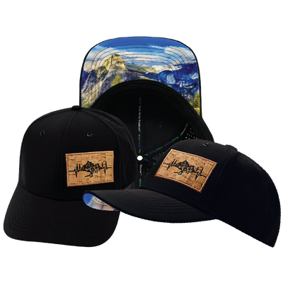 Mountains - 6 Panel - Black - Laser Mesh (Unisex)