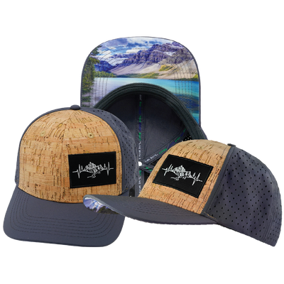 Mountains - 6 Panel - Cork - Charcoal - Laser Mesh (Unisex)