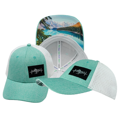 Mountains - 6 Panel - Shallow Fit - Pony Tail - Teal / White - Laser Mesh (Unisex)