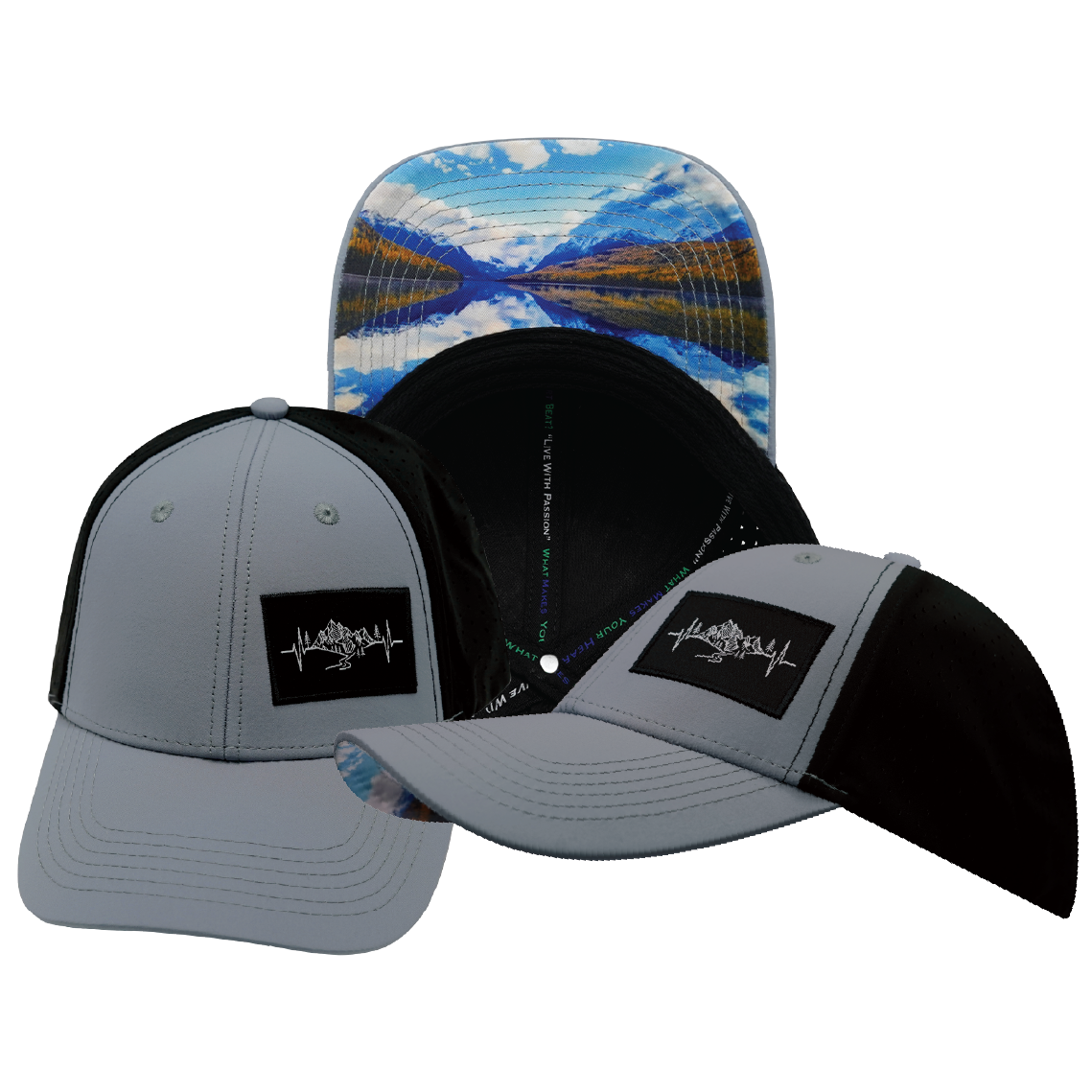 Mountains - 6 Panel - Shallow Fit - Pony Tail - Gray Blue / Black - Laser Mesh (Unisex)