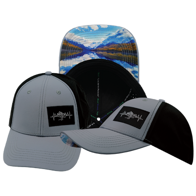 Mountains - 6 Panel - Shallow Fit - Pony Tail - Gray Blue / Black - Laser Mesh (Unisex)