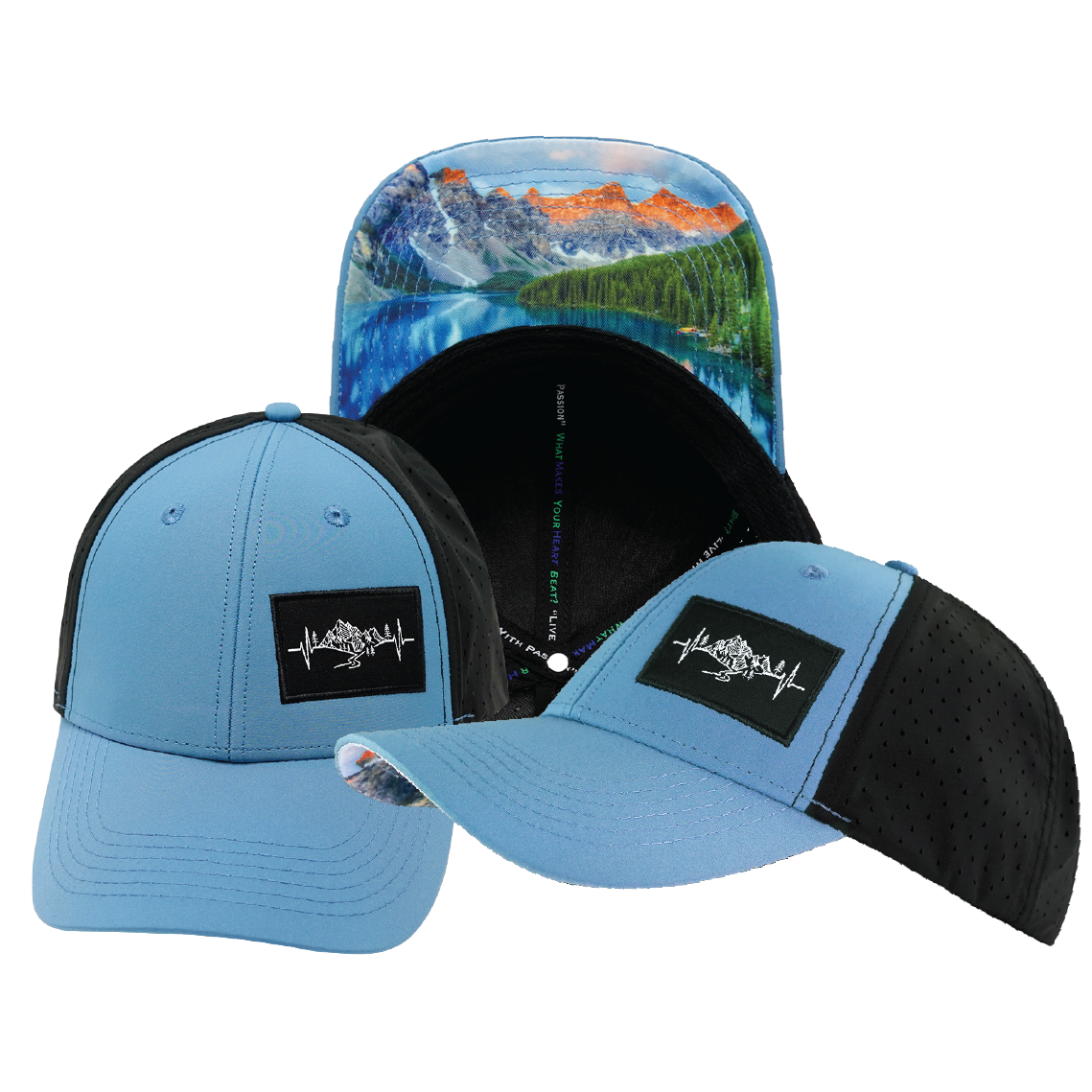 Mountains - 6 Panel - Shallow Fit - Pony Tail - Blue / Black - Laser Mesh (Unisex)