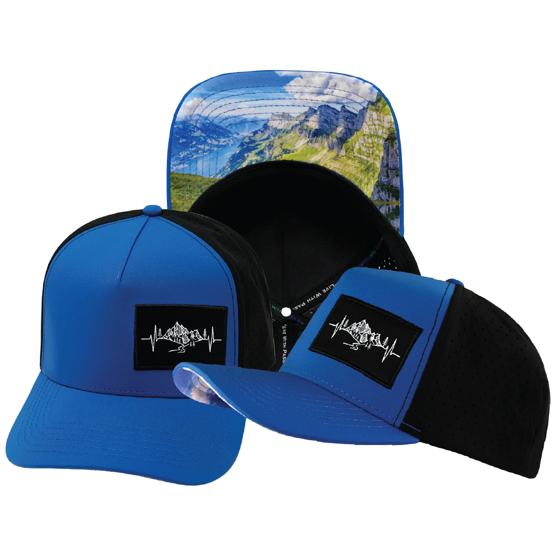 Mountains - 5 Panel - Structured - Royal Blue / Black - Laser Mesh (Unisex)