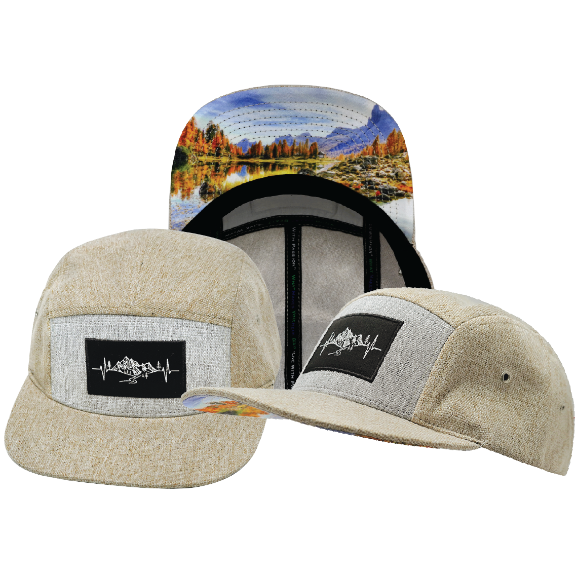 Mountains - 5 Panel - Unstructured - Cream Hemp / Gray Hemp - Fabric Back (Unisex)