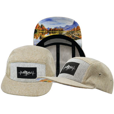 Mountains - 5 Panel - Unstructured - Cream Hemp / Gray Hemp - Fabric Back (Unisex)
