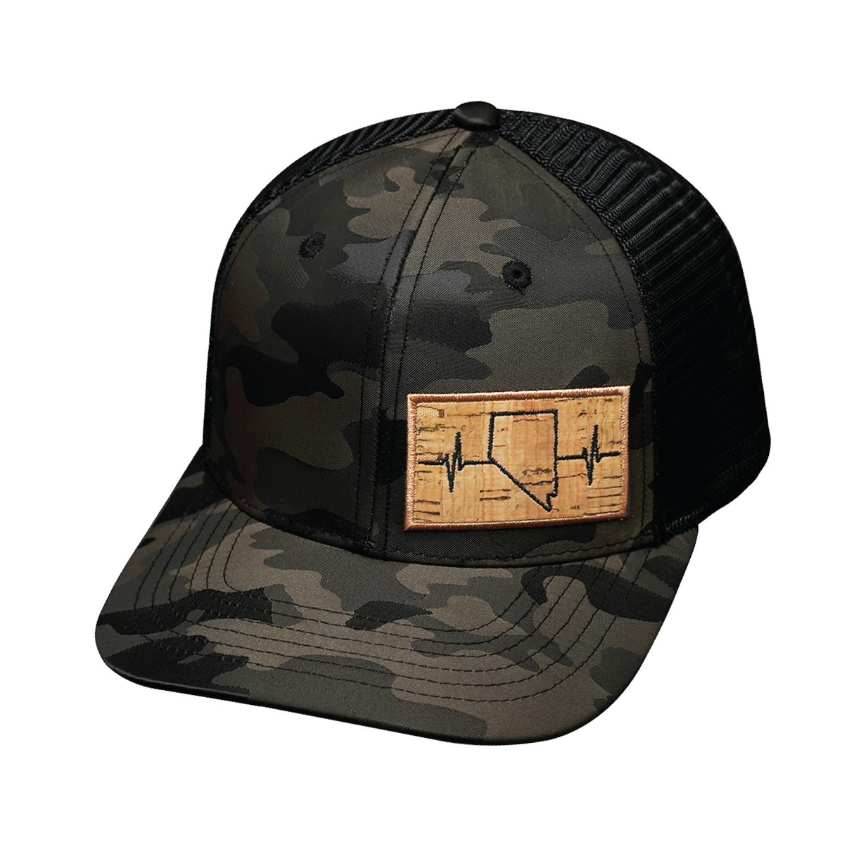 Nevada - 6 Panel - Tan Camo / Black - Trucker Mesh (Unisex)