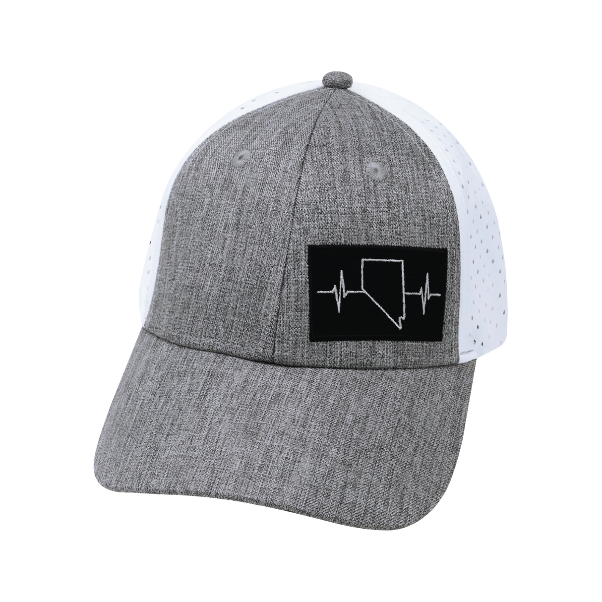 Nevada - 6 Panel - Shallow Fit - Pony Tail - Heather Gray / White - Laser Mesh (Unisex)