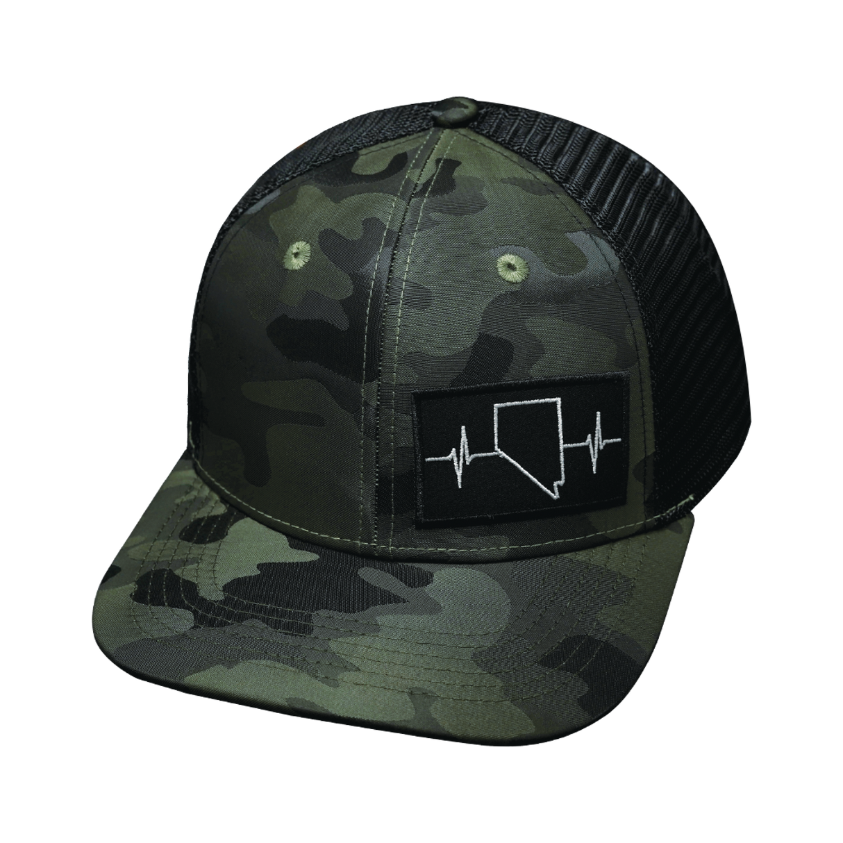 Nevada - 6 Panel - Green Camo / Black - Trucker Mesh (Unisex)