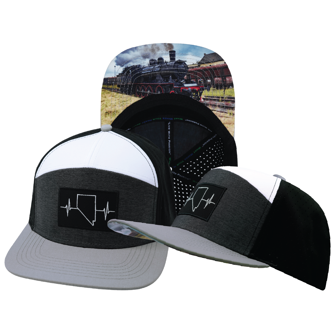 Nevada - 7 Panel - Gray / Charcoal / White / Black - Laser Mesh (Unisex)